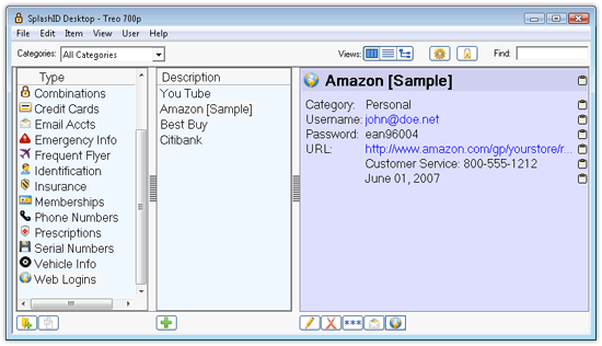 Password security on the desktop password manager synchs with the palm password manager